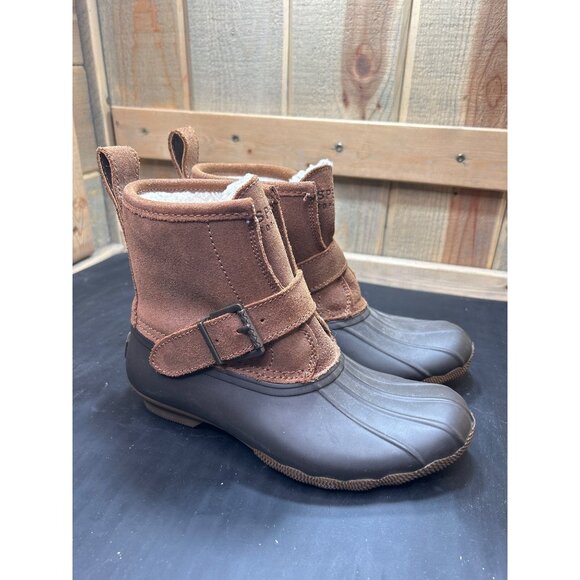 Sperry Womens Top-Sider Rip Waterproof Rubber Boots Brown Faux Fur Lined Size 6 - Picture 1 of 8